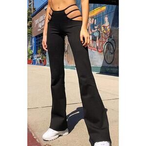 NWT Y2K Rave Strappy Cutout High Waist Flare Pants Small Black Clubwear Street